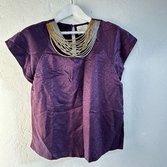 3.1 Phillip Lim Womens Wool Silk Short Sleeve Top Metallic Neck Size 6 Purple - Picture 1 of 9